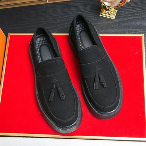 Men's Suede Tassel Platform Penny Loafers Retro Round Head Wide Toe Lug Sole Non-Slip Slip-On Formal Shoes Casual Business Loafers2