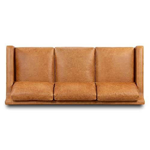 Poly & Bark Sorrento Leather Couch – 86-Inch Leather Sofa With Tufted Back - Full Grain Leather Couch With Feather-Down Topper On Seating Surfaces – Pure-Aniline Italian Leather – Cognac Tan #TOP4