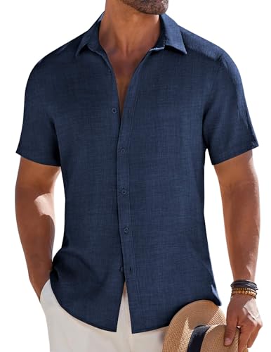 Chemise boutonnée COOFANDY à manches courtes bleu marine décontractée