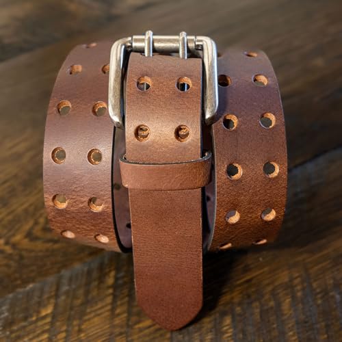 Full Grain Buffalo Leather 2-Hole Jeans Belt - Brown4