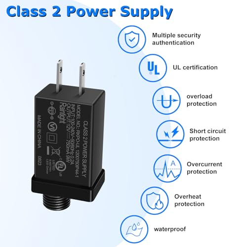 Image of 12V 9W 0.75A Class 2 Power Supply, AC to DC Low Voltage Transformer, IP44 Inflatable Power Adapter for LED Strip Lights, Christmas Decor Light, Indoor /Outdoor Use, UL Listed