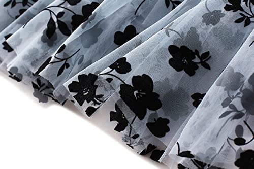 CHARTOU Women's Elastic High Waist Tulle Ruffle Pleated A-Line Swing Midi Skirt4