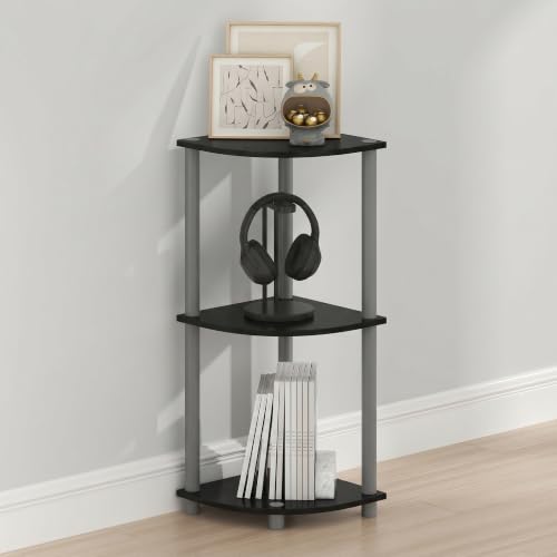 Image of Furinno Turn-N-Tube Toolless Assembly 3-Tier Storage Shelves, Black | Black Corner Shelf, Open Storage Book Shelf, for Organization and Storage, Living Room, Home Office, Bedroom