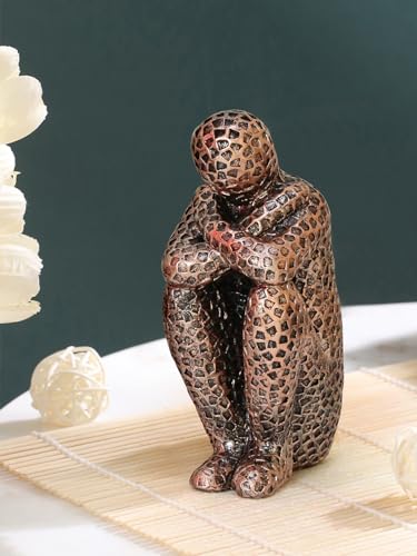 Image of TIED RIBBONS Decorative Abstract Thinker Men Statue Modern Art Showpiece Sculpture (Resin, Brown, 12.4 cm x 7.1 cm) Decoration Items for Home Decor Living Room Bedroom Bookshelf Table Office