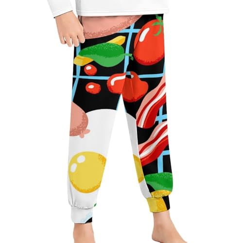 Bright Food with Eggs SausagesChildren's Home Pajamas, Simple And Versatile, Suitable for Daily Wear150CM
