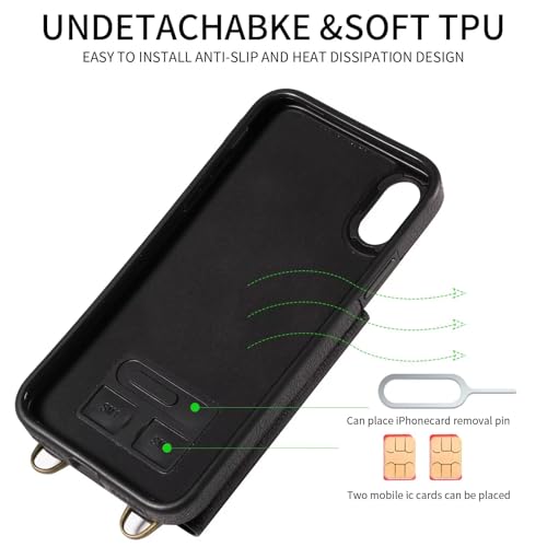 Étui en cuir iPhone XR avec bandoulière élégante et coque antichoc noire - 2