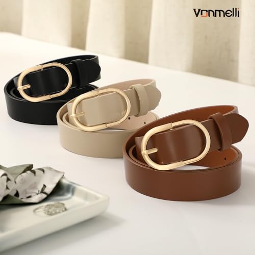 Image of VONMELLI 3 Pack Women's Belts for Jeans Pants Fashion Gold Buckle Ladies Dress Belt