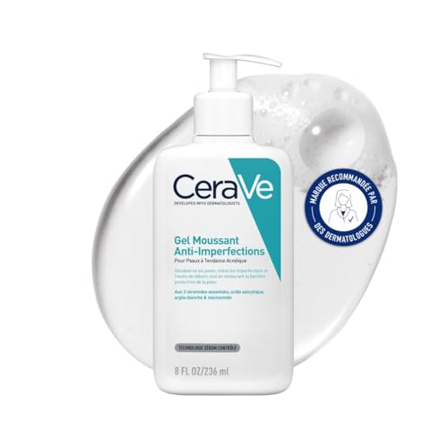 CeraVe Gel Moussant Anti-Imperfections, Peaux Grasses à Tendance Acnéique, 2% Acide Salicylique + 3 Céramides, Technologie Sébum Contrôle, Sans Parfum,...