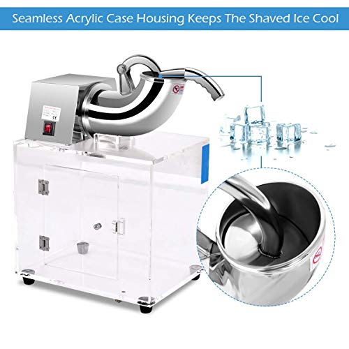 ReunionG Ice Crusher, Commercial Ice Shaver with Acrylic Box, Stainless Steel Electric Snow Cone Machine with Dual Blades and Safety Switch for Family, School, Kids Camp, Restaurants, Bars, 440lbs/H - Thumbnail 5
