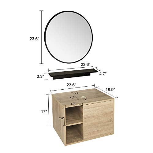 YOURLITE Cabinet Vanity, 24\' White Ceramic Sink, Wall-Mounted, Floating Bathroom Cabinet with Mirror, Shelves & Faucet, 23.6x18.9x17(LxWxH)in