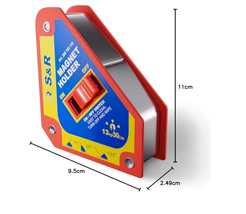 S&R Schweißmagnet mit Ein-Ausschalter, Winkelmagnet mit hoher Haltekraft, Schweißwinkel 45° / 90° / 135° - 11cm x 9.5cm x 2.5cm, Magnethalter, Magnetwinkel mit Schalter