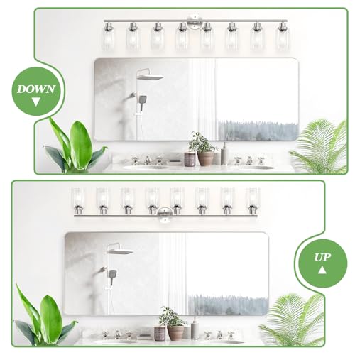 Image of 8-Light Brushed Nickel Vanity Lights, Modern Bathroom Light Fixtures with Clear Glass Shade, Wall Lamps for Mirror Kitchen Hallway Cabinet Living Room Sconces Lights - E26