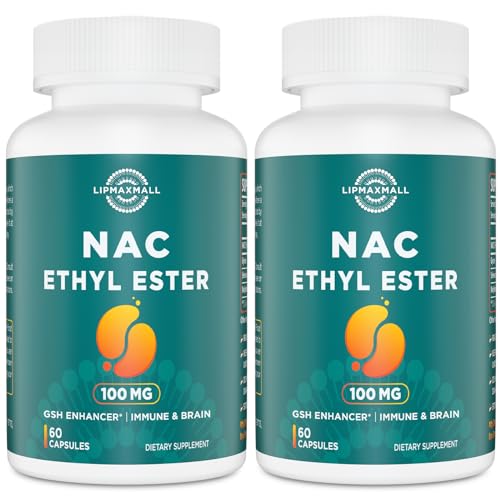 lipmaxmall N-Acetyl Cysteine Ethyl Ester 100mg-More Absorption Than 1000mg NAC-with Glycine 600mg-Benefit Glutathione-Good for Immune System & Antioxidant for Adults NACET(60 Capsules-2 Pack)