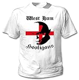 clothing teesquare1st West Ham Hooligans Camiseta Blanca para Hombre de Algodon Size Large