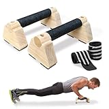 Parallettes Bars, Wooden Push Up Bars with Wrist Wraps for Men & Women, Handstand Training Bars for Home Gym, Non-Slip Calisthenics Equipment, 440lbs Durable Floor Push Up Handles (20cm)