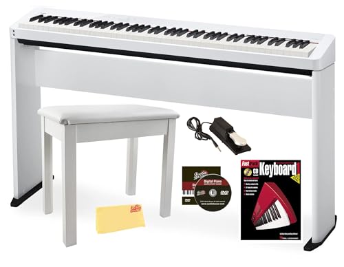 Image of Casio Privia PX-S1100 Digital Piano - White Bundle with CS-68 Furniture Stand, Bench, Sustain Pedal, Piano Book, Online Piano Lessons, Austin Bazaar Instructional DVD, and Polishing Cloth