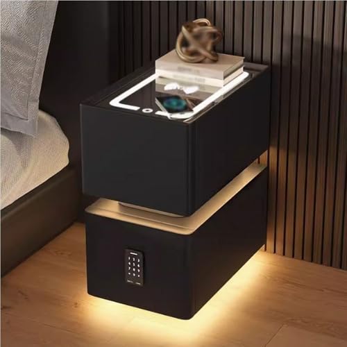 Genérico Mesita de Noche Inteligente con Carga USB y luz LED, con Cerradura de combinación, Moderna mesita de Noche para Dormitorio o Sala de Estar (Gris Oscuro, pequeña).