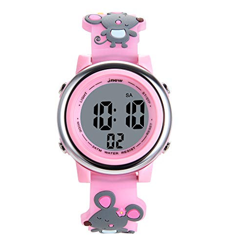 Kids Watches 3D Cartoon Silicone Mouse Waterproof 7 LED Color Lights Toddler Digital Wrist Watch with Alarm Stopwatch for 3-10 Year Girls Little Child (Pink)