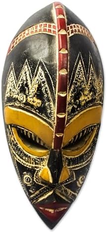 NOVICA Light Brown Handcrafted Nigerian Wood Wall Mask with Aluminum Accents, 'King's Companion' image 5