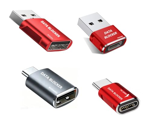 BUISAMG Data Blocker, USB A to C & USB C Data Blocker for iphone17 16 15 & Any Mobile Phone Charging, Protect Against Juice Jacking, Refuse Hacking Guaranteed, Only Safe Charging (4-Pack KIT)
