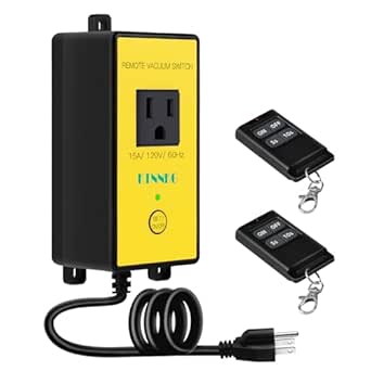 KTNNKG Remote Automatic Vacuum Switch, 120V Wireless Dust Collector Starter Outlet, Auto On Off Switch with 2 Remotes, Support 5S 10S Delay(Continue Clearing Debris)