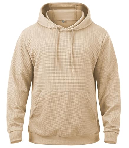 MANSDOUR Men's Lightweight Hoodie Active Long Sleeve Hooded Sweatshirts for Men Casual Waffle Knit Hoodies Fashion Streetwear Drawstring Pullover Workout Gym Sport Sweatshirt with Kangaroo Pocket