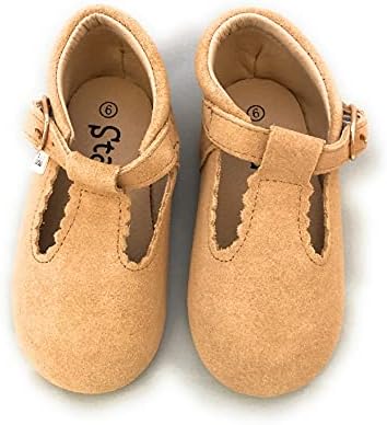 Hard-Sole Toddler Mary Janes, Premium Leather, Toddler Shoes, Toddler T-Bar Shoes, Toddler Shoes for Girls, Toddler School Shoes (Tan Suede, Size 6) | Image 3