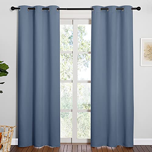 NICETOWN Triple Weave Thermal Insulated Ring Top Blackout Window Curtains for Guest Room (Stone Blue, Double Panels, 42 inches x 84 inches) Stone Blue