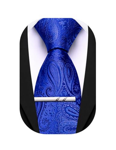 Image of Barry.Wang Paisley Tie for Men Silk Woven Necktie and Tie Clip Set Wedding Party Business Formal