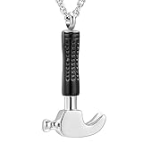 shajwo Hammer Urn Necklace for Ashes for Men,Cremation Jewelry for Ashes for Women Keepsake Memorial Locket Pendant,Silver+Black