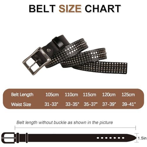 Mens Studded Genuine Leather Belts For Jeans, Vintage Retro Metal Punk Rock Rivet Belt with Buckle for Women Men3