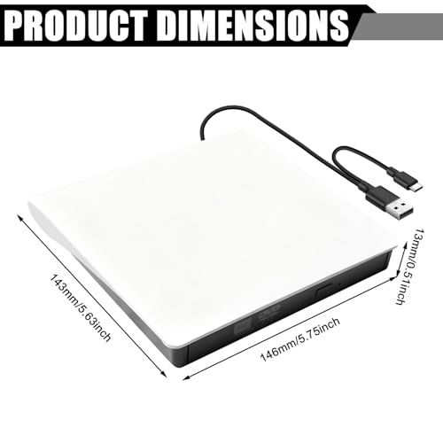 Lecteur CD DVD externe portable USB 3.0 Type C pour PC Windows 11 Linux