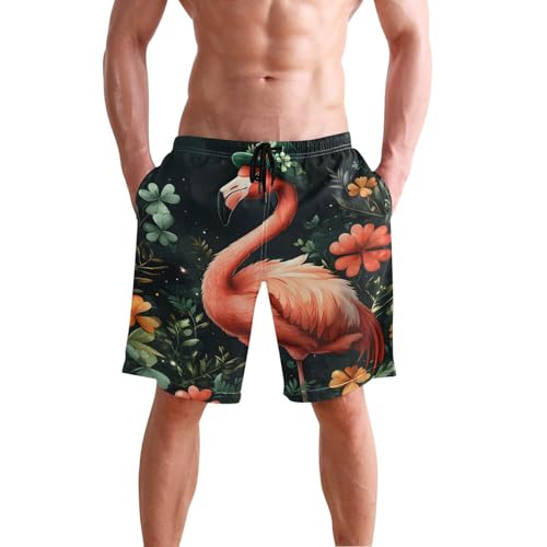 Men’s Swim Trunks Pink Flamingo Green Hat Beach Board Shorts Swimming Short Pants Running Sports Surffing Shorts2