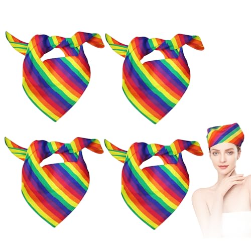 KATIMI 4 Stück Quadratisch Regenbogen Bandana Pride Outfit, Pride Accessoires Bandana Damen Herren, Polyester Rainbow CSD Outfit, Buntes Streifen LGBTQ...