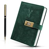 KornaDoz A5 PU Leather Journal with Combination Lock, Retro Locking Diary with 240 Pages for Writing, A Secret Notebook for Girls, Boys & Adults, Green