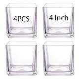 4PCS Square Glass Vase 4"x4" Clear Cube Flower Vase for Wedding Centerpiece Candle Holder Home