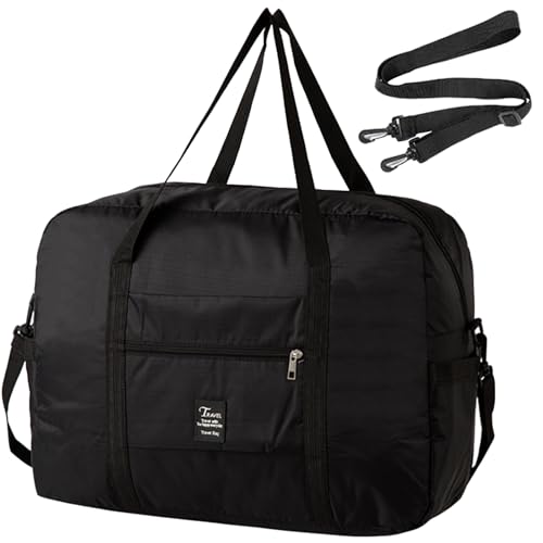 INVODA Travel Bag Carry on Duffle Bag Tote Spirit Airlines Personal Item Bag Shoulder Weekender Overnight Bag Waterproof Sports Gym Bag for Women and Men (Black)