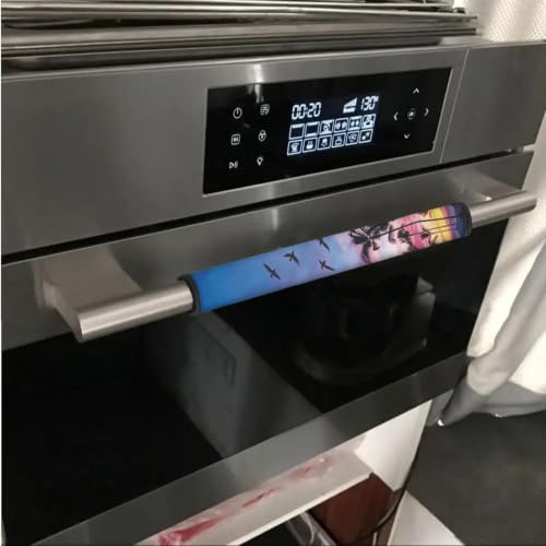 Image of 6 Pcs Refrigerator Microwave Door Handle Covers Electrical Appliances Handle Protector Protected from Oil Stains, Fingerprints, Tropical Beach Palm Tree Sunset Print Blue Violet