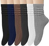 Chalier 6 Pairs Womens Crew Socks, Retro Casual Knit Socks Soft Cotton Sock for Women, Classic Match