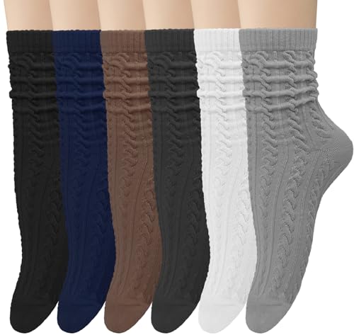 Chalier 6 Pairs Womens Crew Socks, Retro Casual Knit Socks Soft Cotton Sock for Women, Classic Match