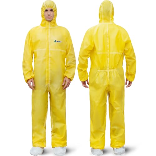 Medtecs Hazmat Suits - 6 Sizes Options Disposable Coveralls Suit, Medical Protective Coverall PPE Hazmat Suits