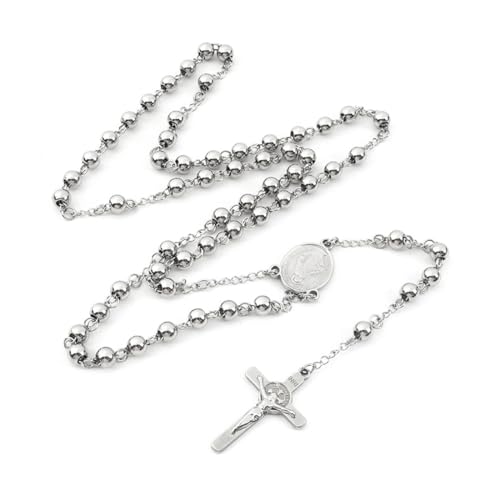 BIKPRST aceros inoxidables Collar De Sobre Plata De Ley Con Cuentas De Rosario Cruz Y Cadena Para Mujeres Y Hombres Joyería