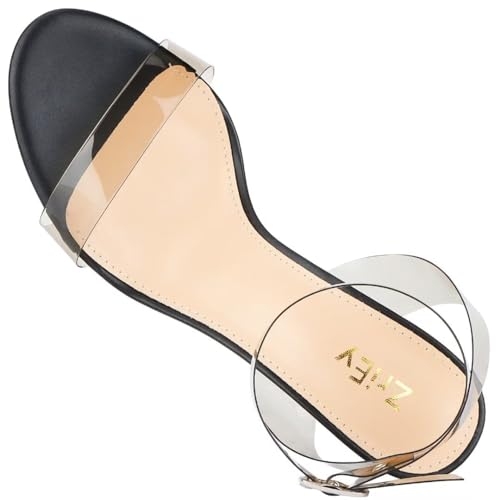 ZriEy Women's Clear Heels Strappy Chunky Block Heeled Sandals 2.2 Inch Open Toe Adjustable Ankle Strap Pump Sandals for Weddings Parties Daily Wear4