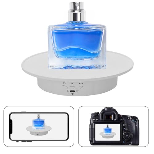 JAYEGT Motorized Rotating Display Stand, 7.87inch /17.6lbs Load, 360 Degree Electric Rotating Turntable for Photography Products, Jewelry, 3D Model ,with 5 Colors Backgrounds -- White