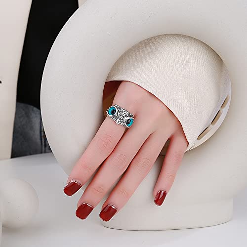 Funychen 925 Sterling Silver Demon Eye Owl Ring With Blue Stones For Women Men Girl Lovers Retro Animal Adjustable Open Statement Ring Jewelry Gift #TOP4