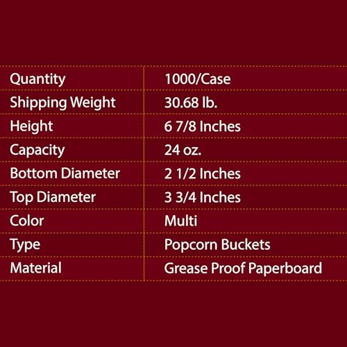 24 oz. Multicolor Popcorn Cups - 1000 Pack, Disposable Popcorn Buckets, Tubs for Home, Movie Night, Theatre