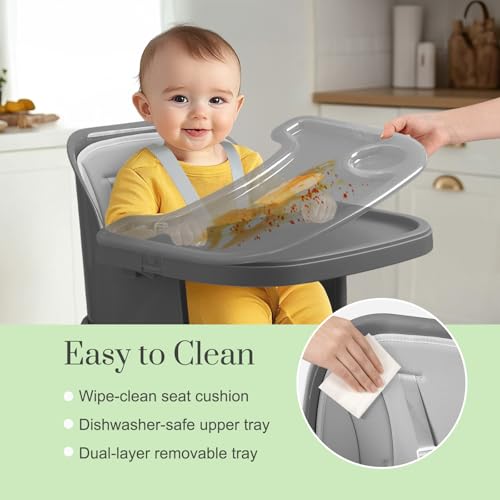 Image of Mallify 6 in 1 Convertible Baby High Chair with Removable Double Tray | Adjustable Infant Booster Seat, Steel Frame, Highchairs for Babies and Toddlers with 5-Point Harness, Easy to Clean & Install