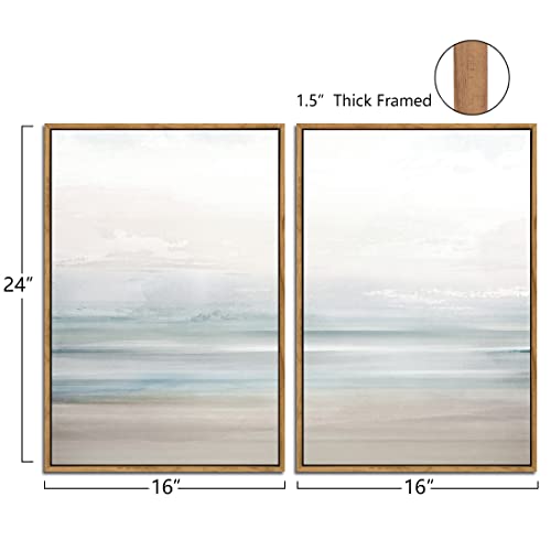Gardenia Art Framed Coastal Beach Canvas Wall Art Decor Abstract Ocean Landscape Painting Prints Modern Artwork for Living Room Bathroom Bedroom Home Decoration Ready to Hang 16"x24" - Image 2