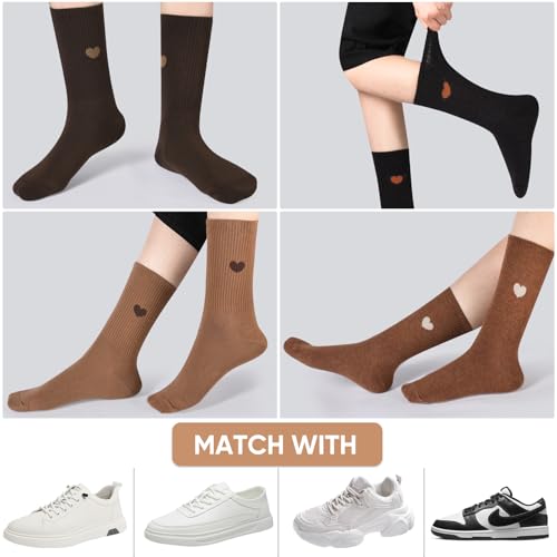 Image of Corlap Women's Cotton Crew Calf Socks - 5 Pairs Ankle High Dress Casual Socks, Fun Cute Heart Gifts for Mom Mother