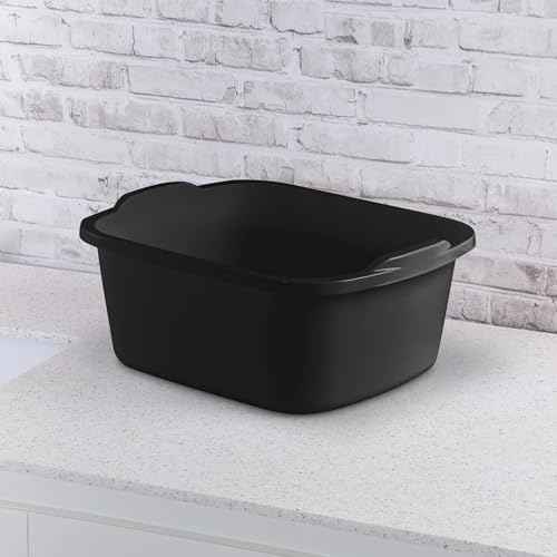 18 Qt. Black Plastic Dishpan - Multi-Purpose Wash Tub for Kitchen Sink, Bathroom, Laundry & Outdoor Cleaning, Durable & Easy to Clean